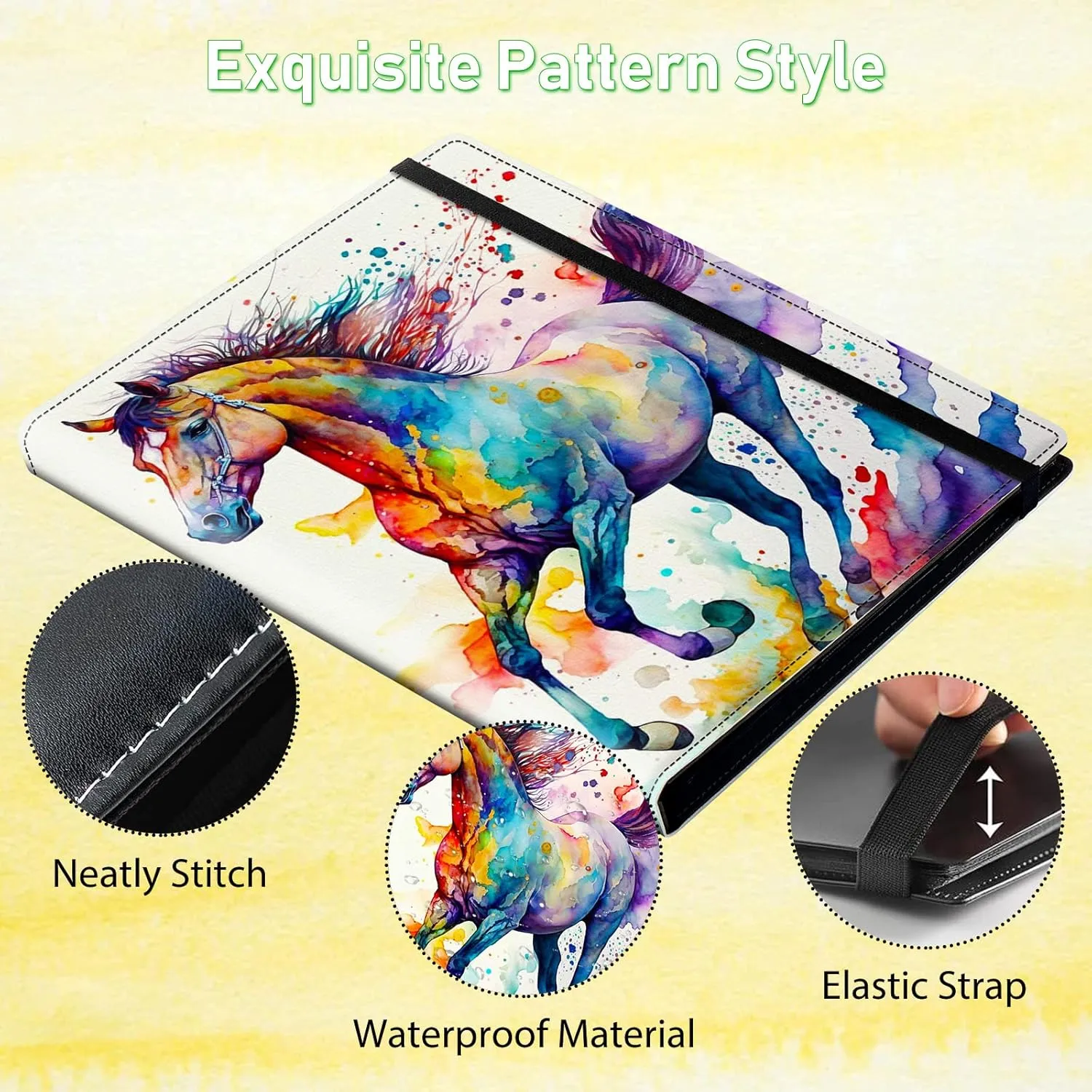 Card Binder 9 Pocket Trading Card Album Folder 900 Side Loading Pocket Binder Baseball Card Binder with Colorful Horse Pattern Design Card Binder for Game Cards & Sports Cards
