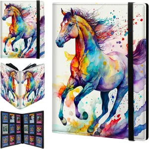 Card Binder 9 Pocket Trading Card Album Folder 900 Side Loading Pocket Binder Baseball Card Binder with Colorful Horse Pattern Design Card Binder for Game Cards & Sports Cards