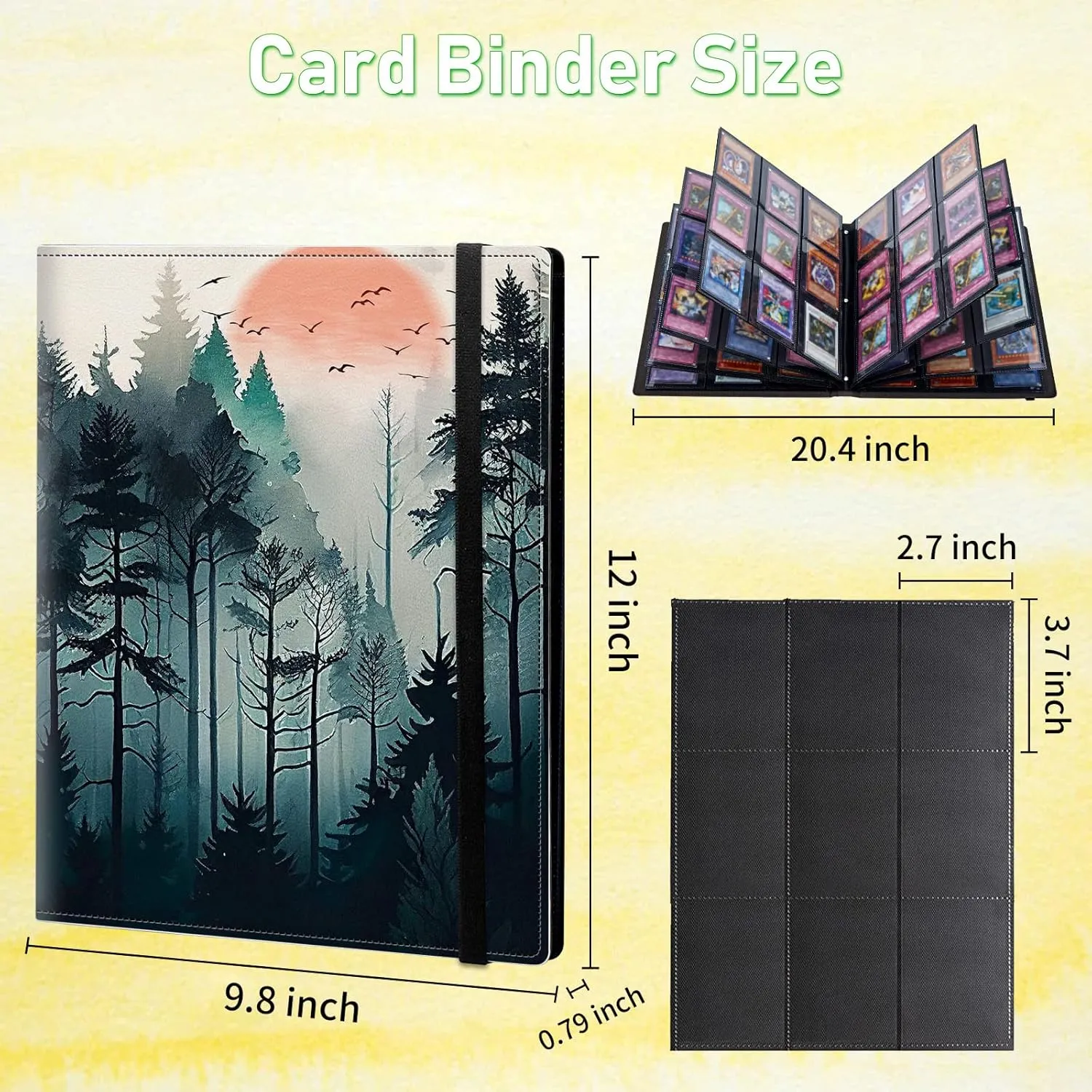 Card Binder 9 Pocket Trading Card Album Folder 900 Side Loading Pocket Binder Baseball Card Binder with Forest Tree Pattern Design for Game & Sports Cards