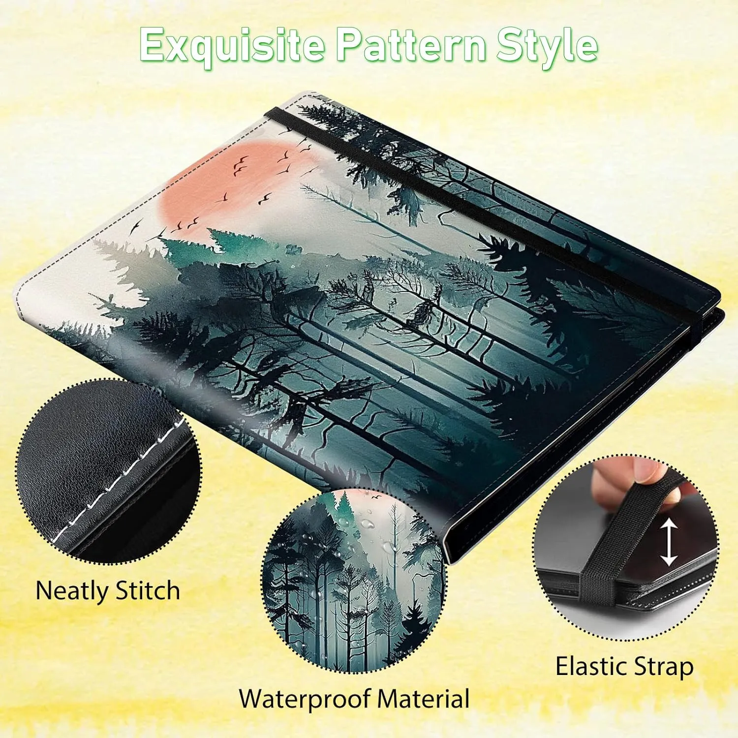 Card Binder 9 Pocket Trading Card Album Folder 900 Side Loading Pocket Binder Baseball Card Binder with Forest Tree Pattern Design for Game & Sports Cards