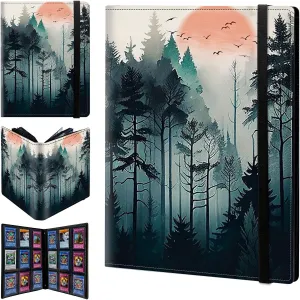 Card Binder 9 Pocket Trading Card Album Folder 900 Side Loading Pocket Binder Baseball Card Binder with Forest Tree Pattern Design for Game & Sports Cards