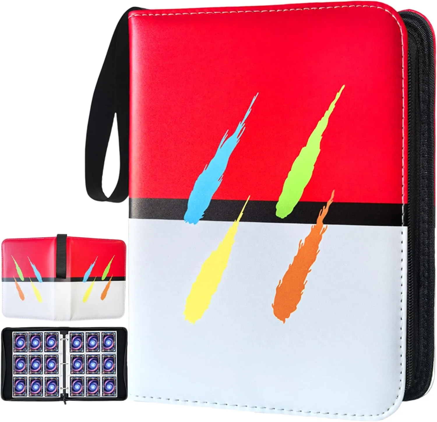 Card Binder 9 Pockets,900 Pockets Trading Card Holder with 50 Removable Double Sided Sleeves,Top Loader Pages Card Collector Zipper Album,Red-White