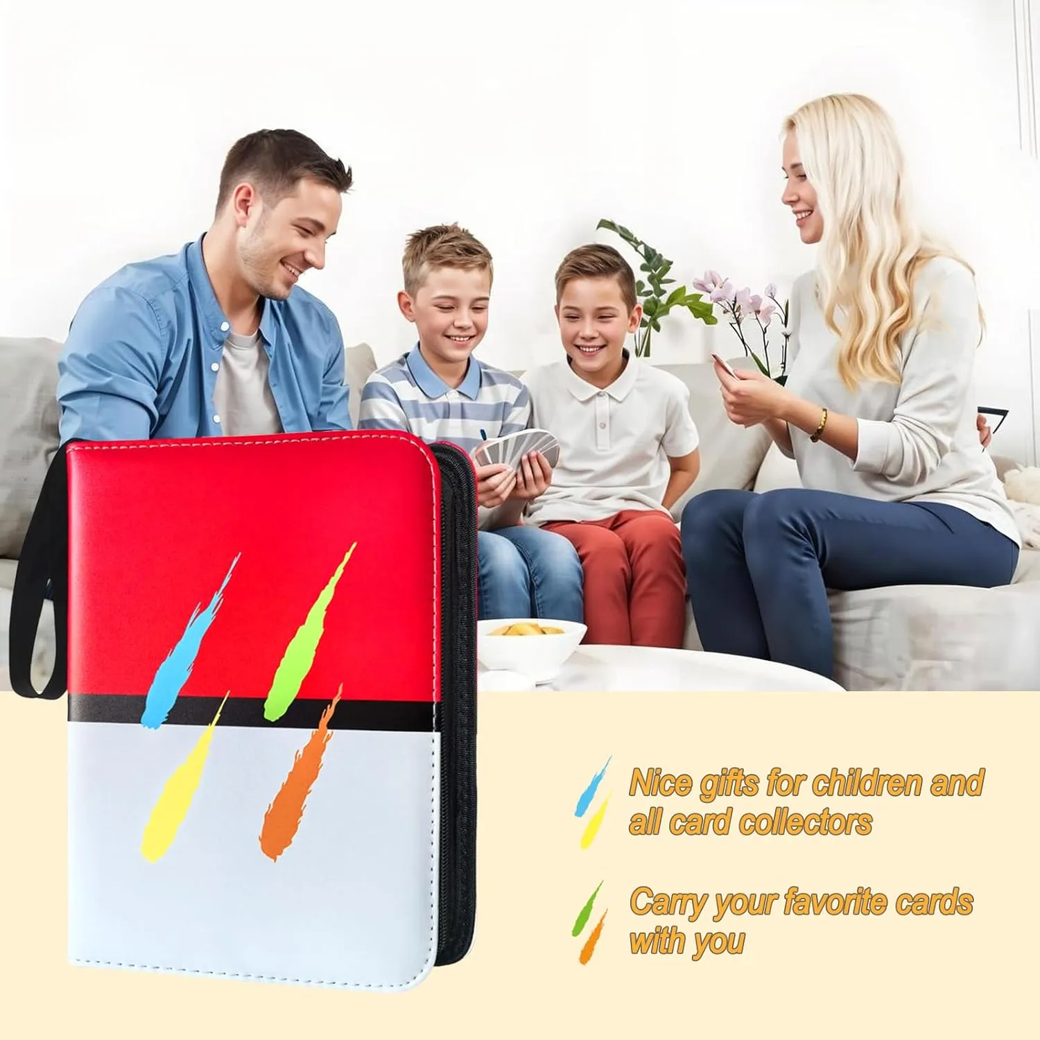 Card Binder 9 Pockets,900 Pockets Trading Card Holder with 50 Removable Double Sided Sleeves,Top Loader Pages Card Collector Zipper Album,Red-White