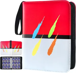 Card Binder 9 Pockets,900 Pockets Trading Card Holder with 50 Removable Double Sided Sleeves,Top Loader Pages Card Collector Zipper Album,Red-White