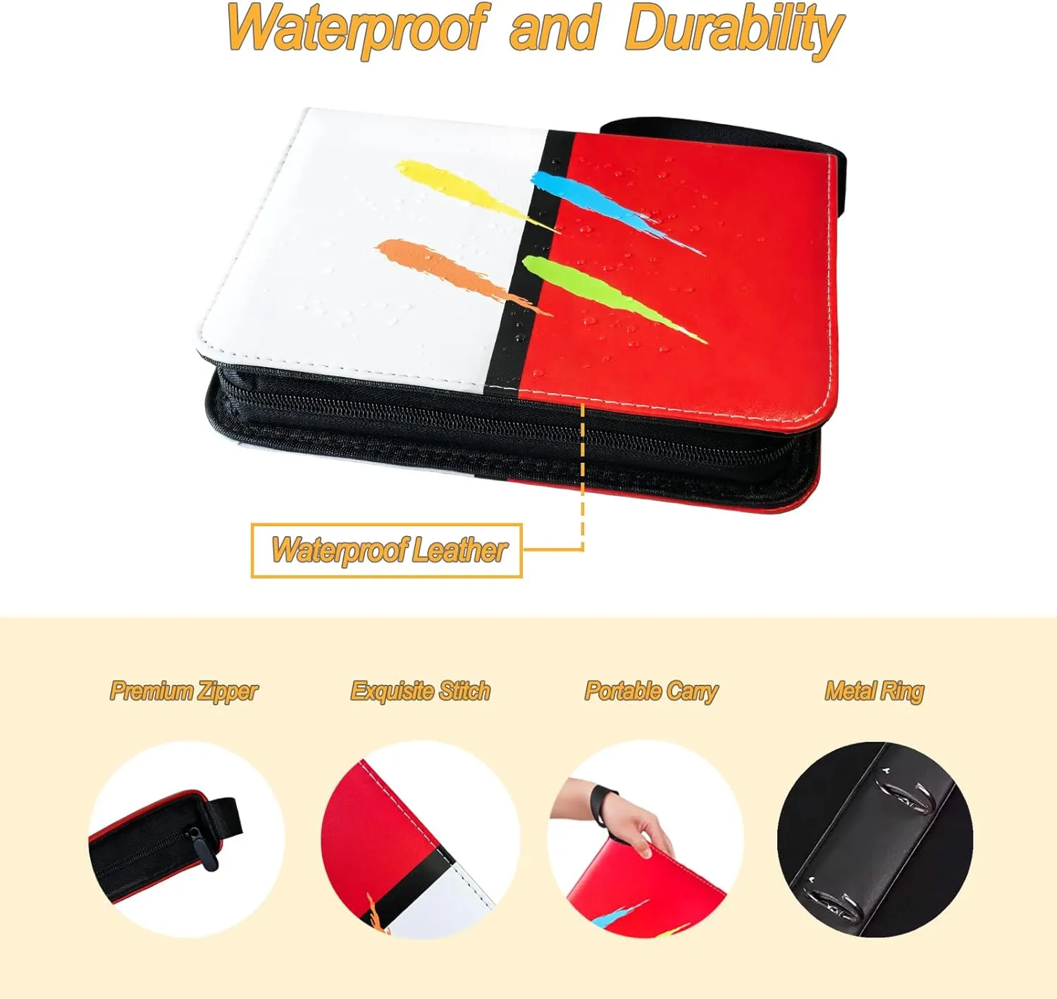 Card Binder 9 Pockets,900 Pockets Trading Card Holder with 50 Removable Double Sided Sleeves,Top Loader Pages Card Collector Zipper Album,Red-White