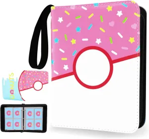Card Binder Donuts Card Holder Album Trading Cards Holder Zipper Binder for Collection (Pink Donut, 400 Pocket)