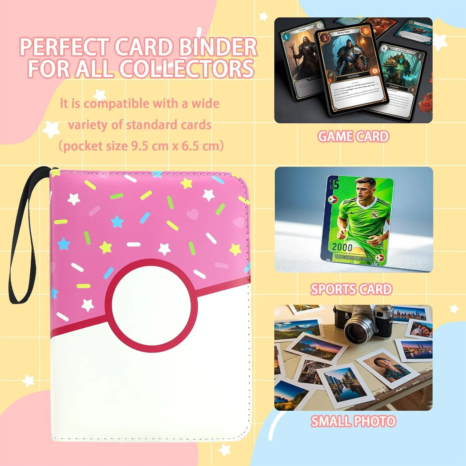 Card Binder Donuts Card Holder Album Trading Cards Holder Zipper Binder for Collection (Pink Donut, 400 Pocket)