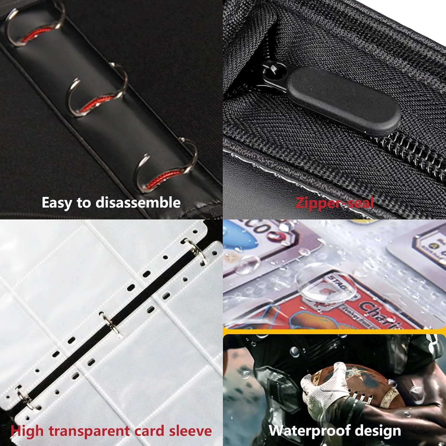 Card Binder Fits 900 Cards With 50 Removable Sleeves, Trading Card Albums for Sports, Basketball, Baseball, Football (Football-R-L)
