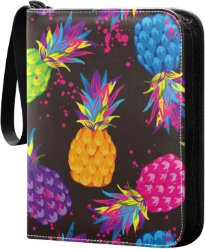 Card Binder Sports Card Binder Trading Card binder 4 Card Binder for Game Cards Sports Cards Photos Colorful Pineapple Black