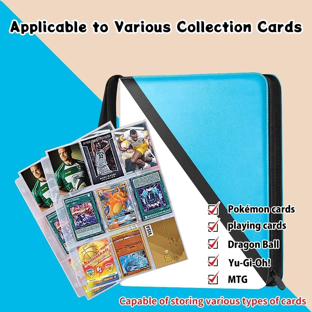 Card Binder with 9 Pockets - Holds Up to 900 Cards, Trading Card Collection Case Book (Blue, 9 Pockets/900 Cards)
