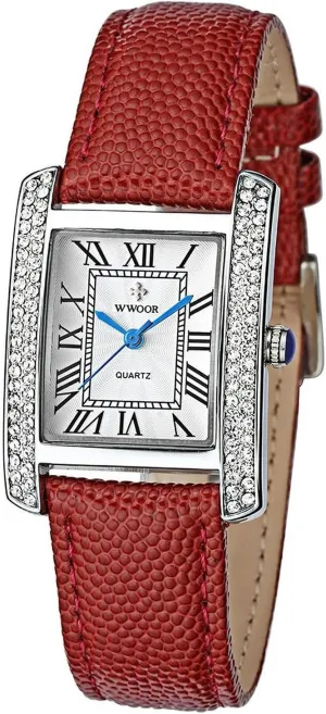Carlien Luxury Square Dress Ladies Quartz Watch for Women Roman Dial Diamond Leather Strap Wrist Watch