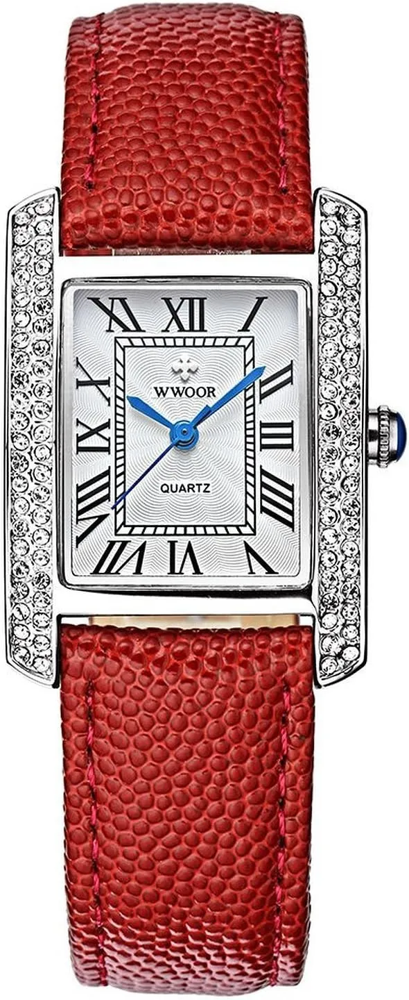 Carlien Luxury Square Dress Ladies Quartz Watch for Women Roman Dial Diamond Leather Strap Wrist Watch
