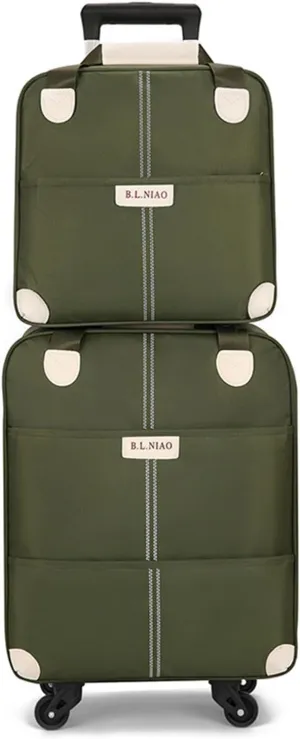 Carry On Luggage 2PCS Luggage Set, 20" Carry On Luggage and 14" Mini Cosmetic Cases Travel Set Lightweight Suitcase with Zipper Softside Luggage with Spinner Wheels, Green