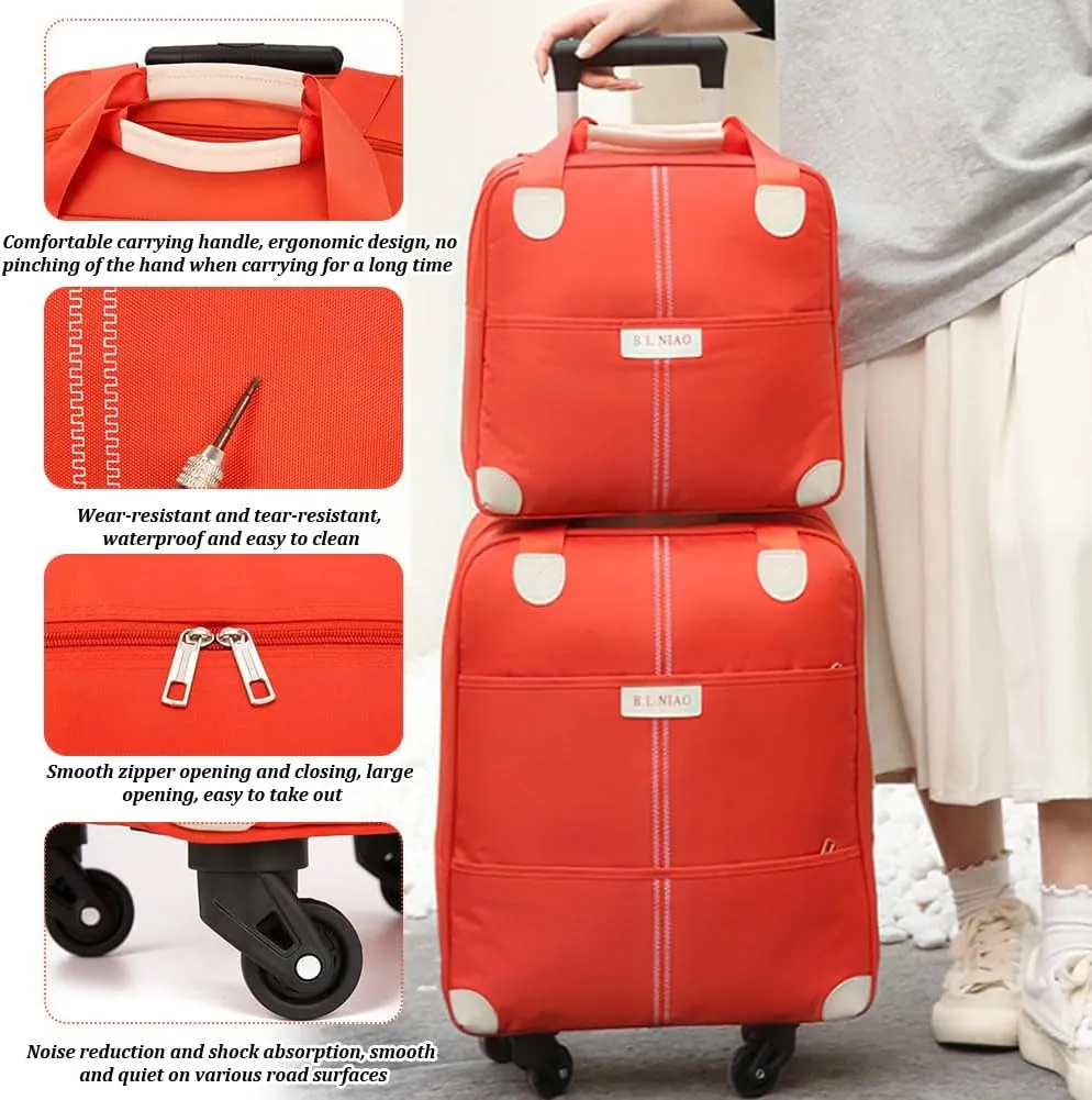 Carry On Luggage 2PCS Luggage Set, 20" Carry On Luggage and 14" Mini Cosmetic Cases Travel Set Lightweight Suitcase with Zipper Softside Luggage with Spinner Wheels, Green