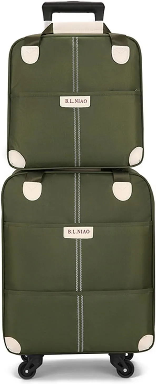 Carry On Luggage 2PCS Luggage Set, 20" Carry On Luggage and 14" Mini Cosmetic Cases Travel Set Lightweight Suitcase with Zipper Softside Luggage with Spinner Wheels, Green