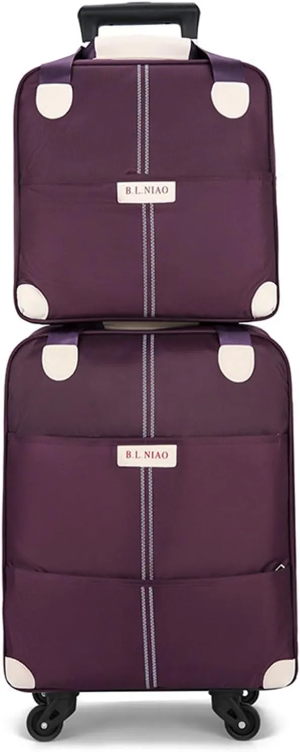 Carry On Luggage 2PCS Luggage Set, 20" Carry On Luggage and 14" Mini Cosmetic Cases Travel Set Lightweight Suitcase with Zipper Softside Luggage with Spinner Wheels, Purple