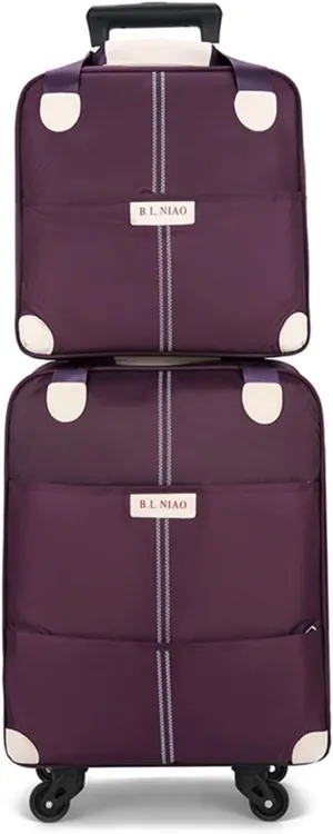 Carry On Luggage 2PCS Luggage Set, 20" Carry On Luggage and 14" Mini Cosmetic Cases Travel Set Lightweight Suitcase with Zipper Softside Luggage with Spinner Wheels, Purple
