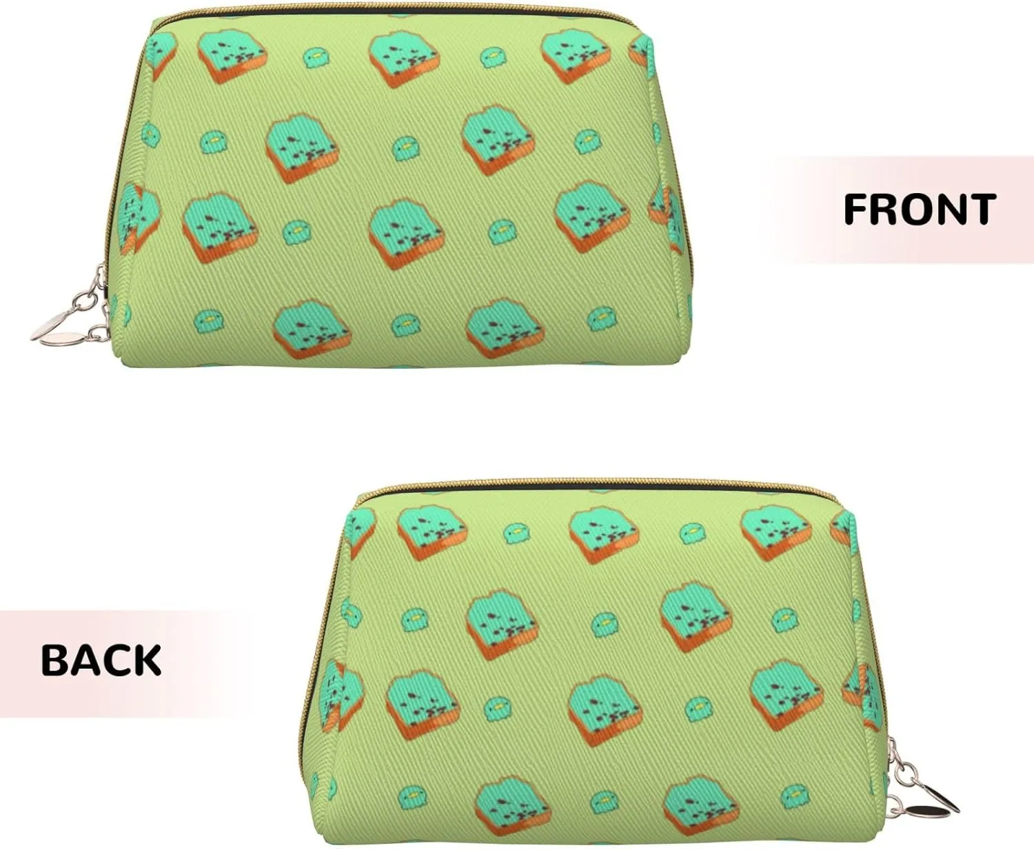 Cartoon Bread Slicesmakeup Bag Organizer,Toiletry Cosmetic Bag,Zipper Pouch Brushes Storage Case(Large)
