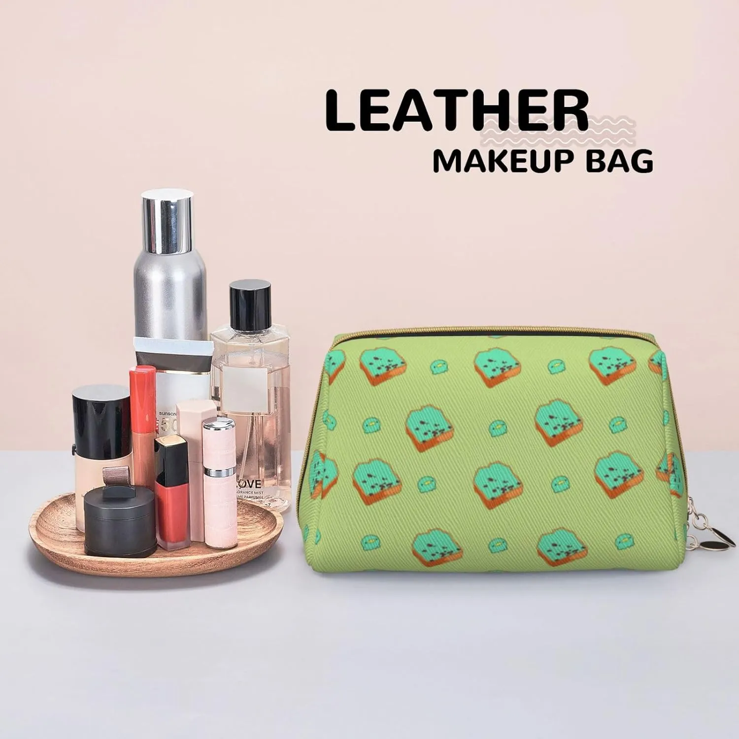 Cartoon Bread Slicesmakeup Bag Organizer,Toiletry Cosmetic Bag,Zipper Pouch Brushes Storage Case(Large)