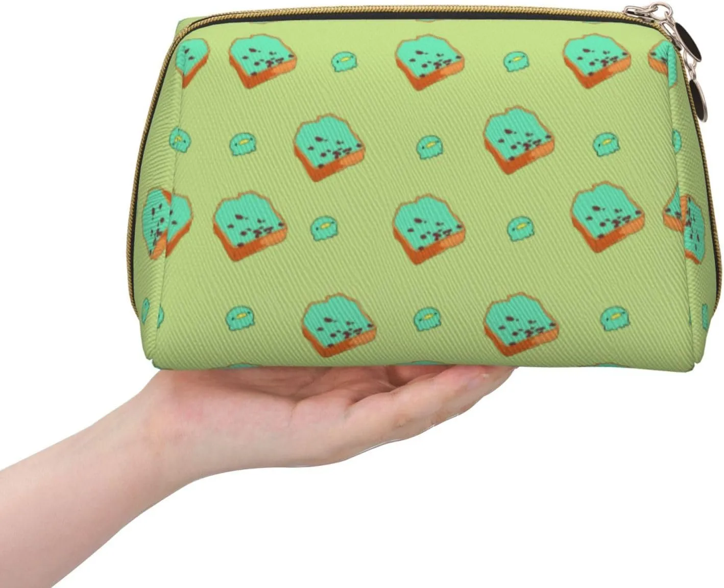 Cartoon Bread Slicesmakeup Bag Organizer,Toiletry Cosmetic Bag,Zipper Pouch Brushes Storage Case(Large)