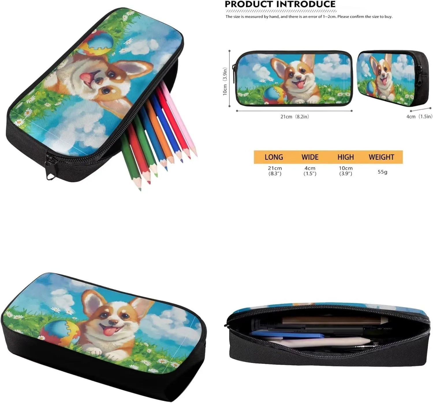 Cartoon Corgi Print Girls Bookbag With Lunch Box 5th Grade Shoulder Bag for School Removable Strap Hand Carry Lunch Box Backpack Pencil Pouch for Junior Middle School