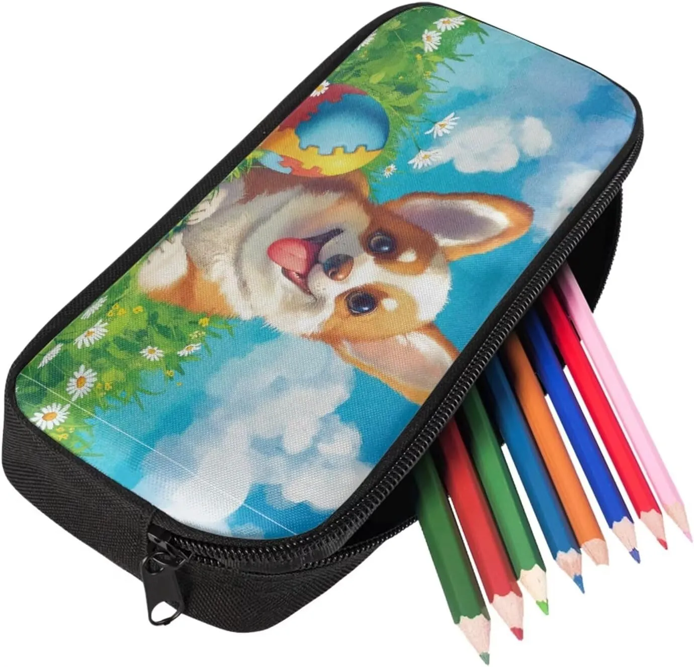 Cartoon Corgi Print Girls Bookbag With Lunch Box 5th Grade Shoulder Bag for School Removable Strap Hand Carry Lunch Box Backpack Pencil Pouch for Junior Middle School