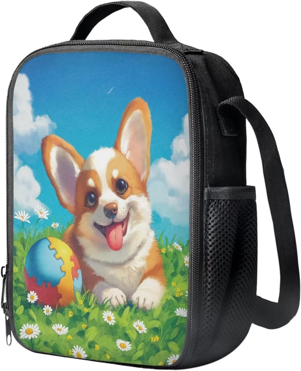 Cartoon Corgi Print Girls Bookbag With Lunch Box 5th Grade Shoulder Bag for School Removable Strap Hand Carry Lunch Box Backpack Pencil Pouch for Junior Middle School