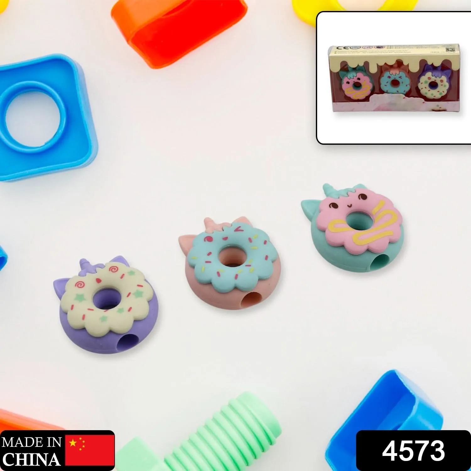 Cartoon Donut Erasers (3 Pc Set) – Non-Toxic Tree Shaped School Stationery for Kids