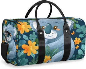 Cartoon Koala Travel Duffle Bag for Women Men Gym Duffel Foldable Bag Waterproof Weekender Floral Leaves Duffle Tote
