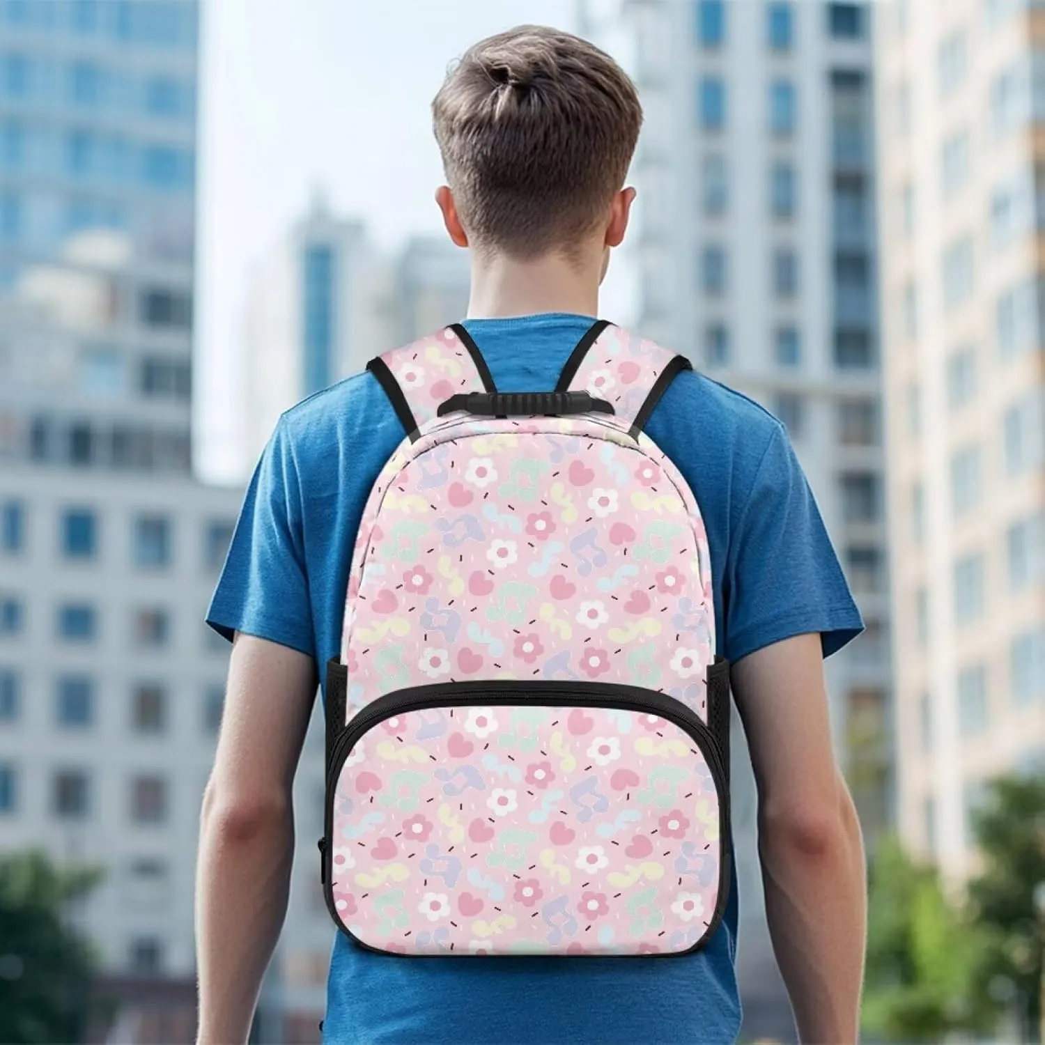 Cartoon Music Note Print Durable Fully Printed School Backpack - Waterproof Bagpack with Two Side Mesh Pockets & Comfortable Shoulder Straps for High School College (17.3x12.2x5.9in)