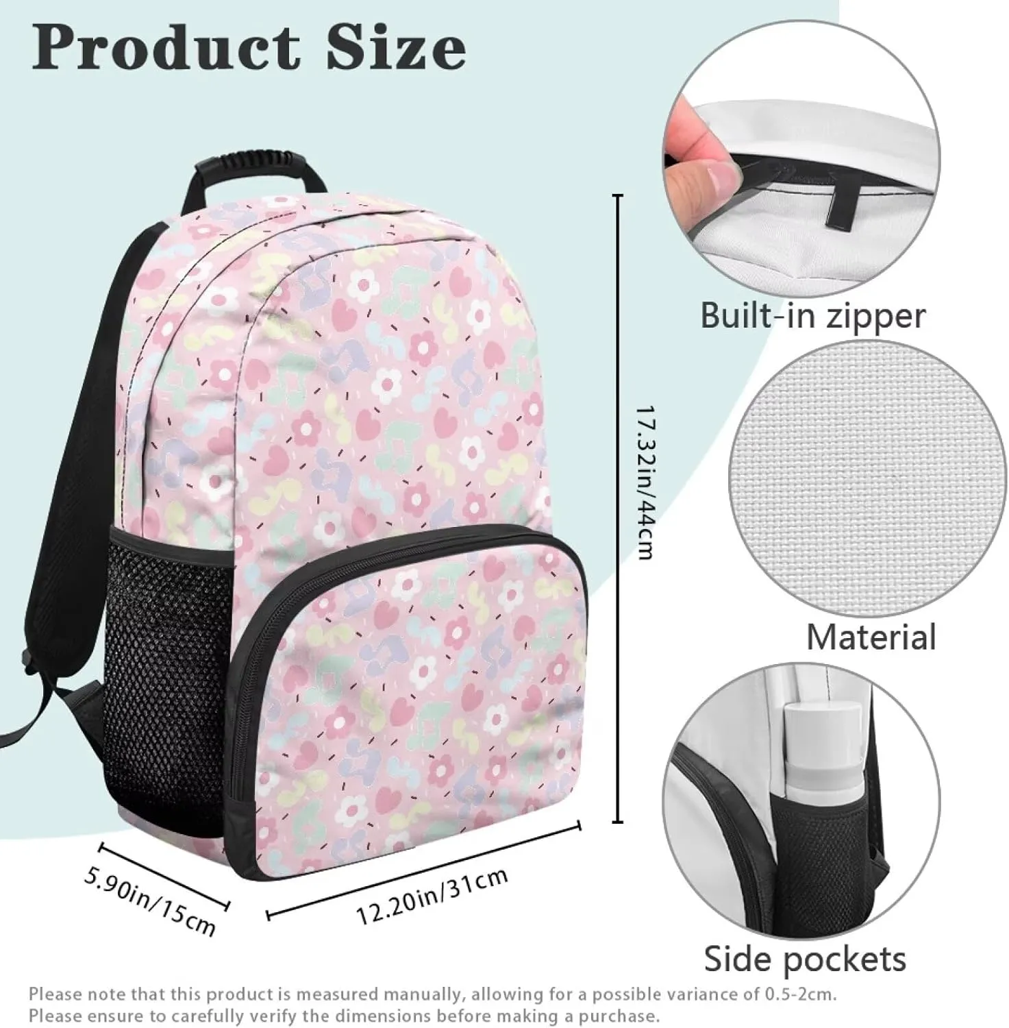 Cartoon Music Note Print Durable Fully Printed School Backpack - Waterproof Bagpack with Two Side Mesh Pockets & Comfortable Shoulder Straps for High School College (17.3x12.2x5.9in)