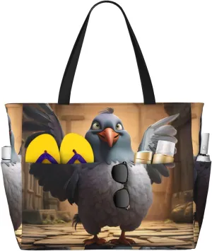 cartoon pigeon 1 Print Large Capacity Beach Travel Bag with Zipper and Pockets for Camping Travel Gym