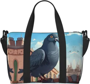 cartoon pigeon print Gym Bag for Women,Carry on Weekender Overnight Duffle Bag,Personal Item Tote Bag