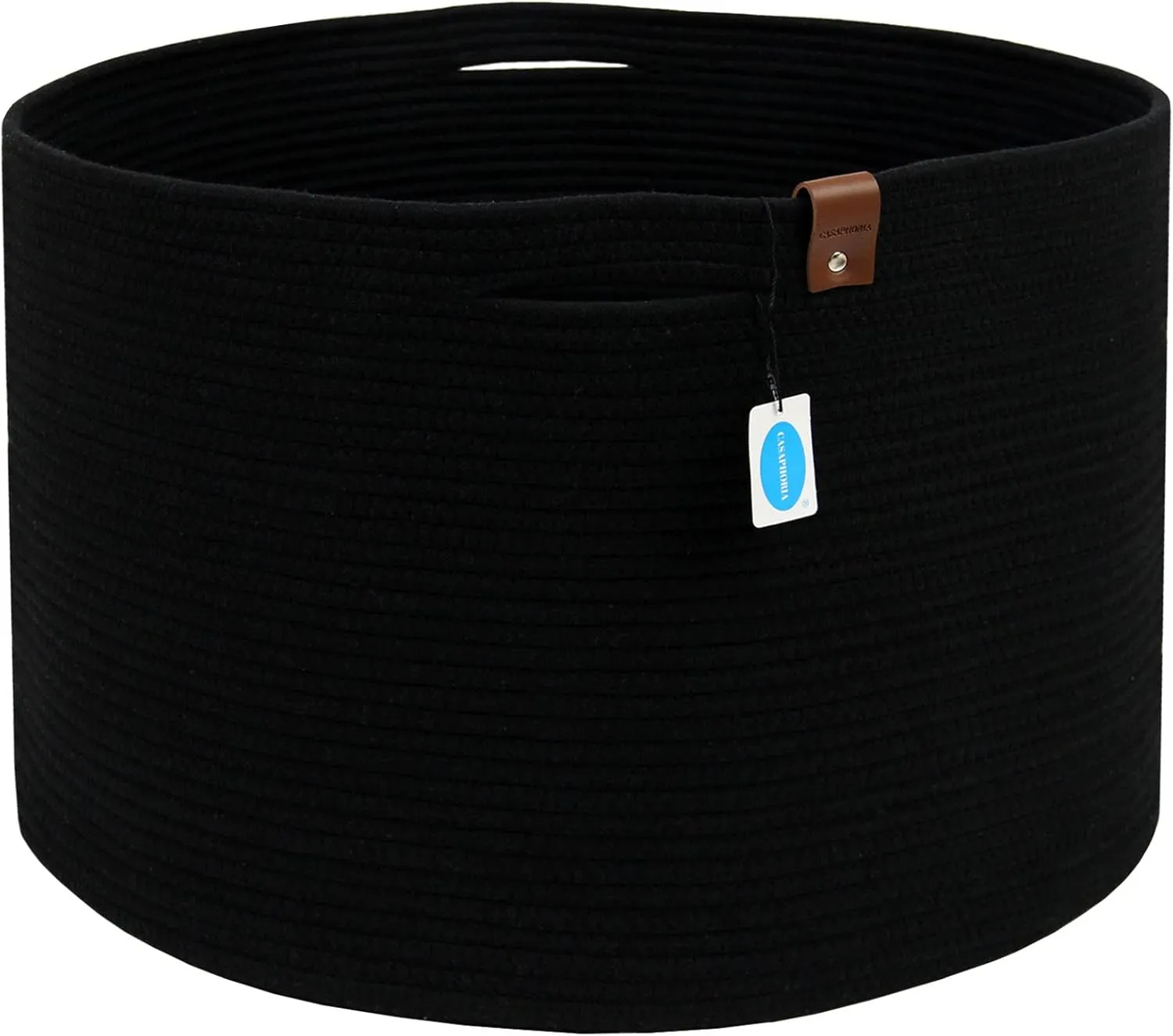 Casaphoria XXXLarge Cotton Rope Basket for Living Room - Woven Storage Basket with Handle for Blankets, Towels and Pillows Laundry Hamper | Dark Black (21" x 21" x 13.8")