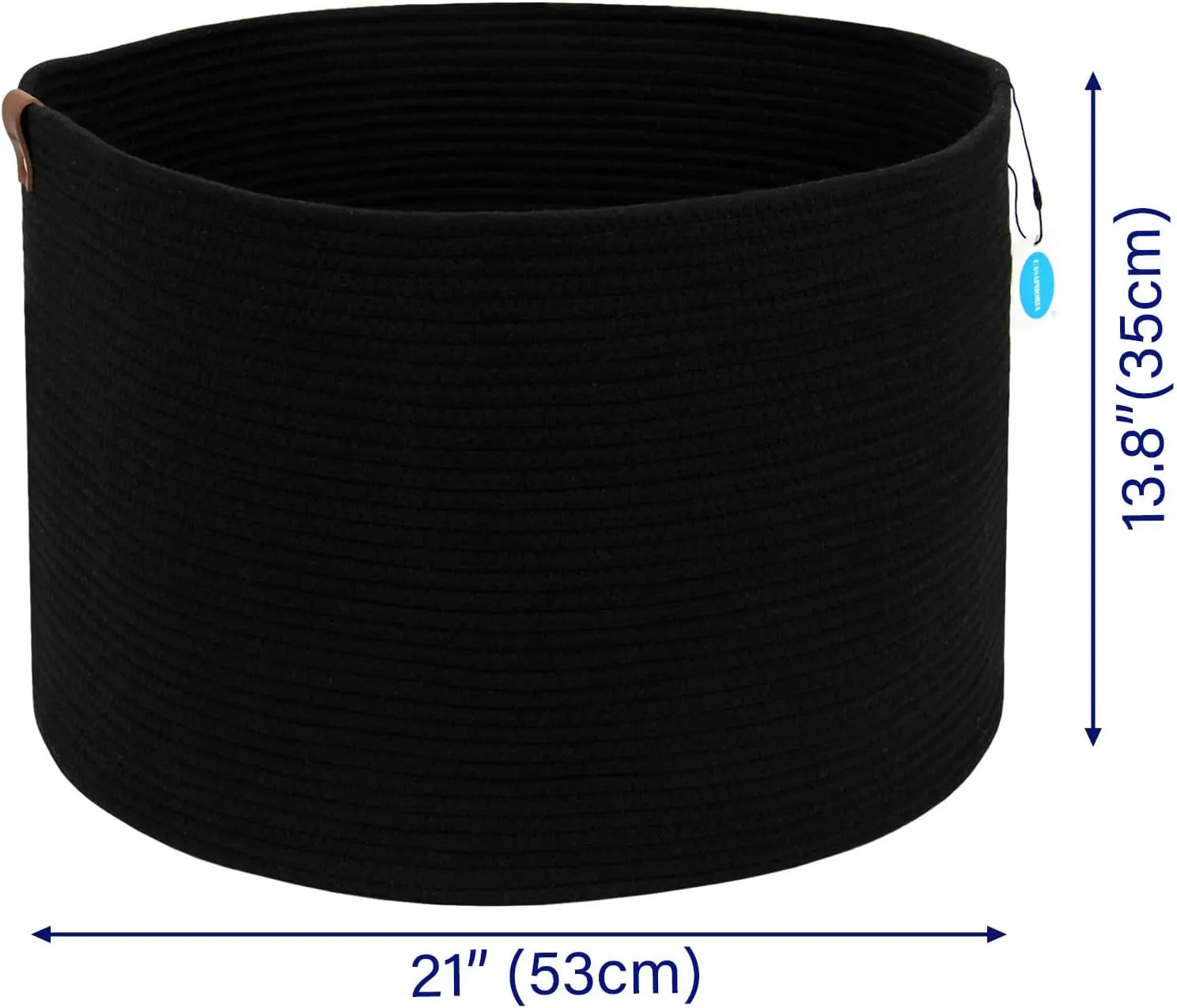 Casaphoria XXXLarge Cotton Rope Basket for Living Room - Woven Storage Basket with Handle for Blankets, Towels and Pillows Laundry Hamper | Dark Black (21" x 21" x 13.8")