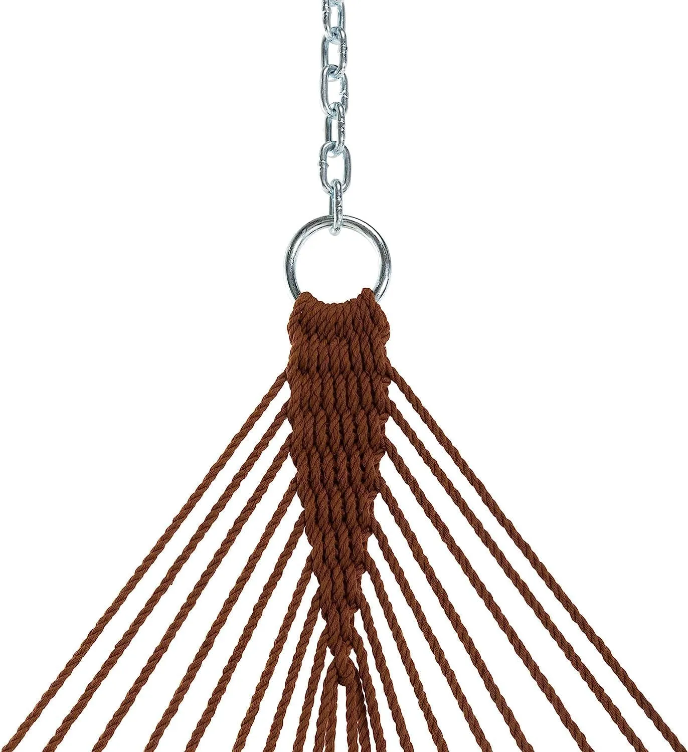 Castaway Living 13 ft. Double Traditional Hand Woven Antique Brown Polyester Rope Hammock with Free Extension Chains, and Tree Hooks, for 2 People with a Weight Capacity of 450 lbs.