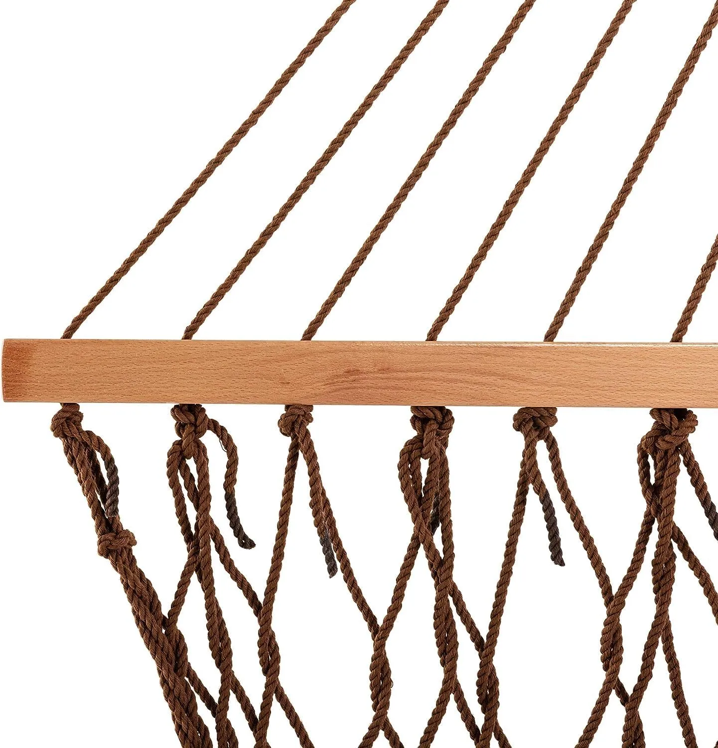 Castaway Living 13 ft. Double Traditional Hand Woven Antique Brown Polyester Rope Hammock with Free Extension Chains, and Tree Hooks, for 2 People with a Weight Capacity of 450 lbs.