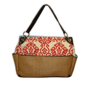 Caught Ya Lookin' Chic Diaper Bag, Coral Fleur De Lis and Straw