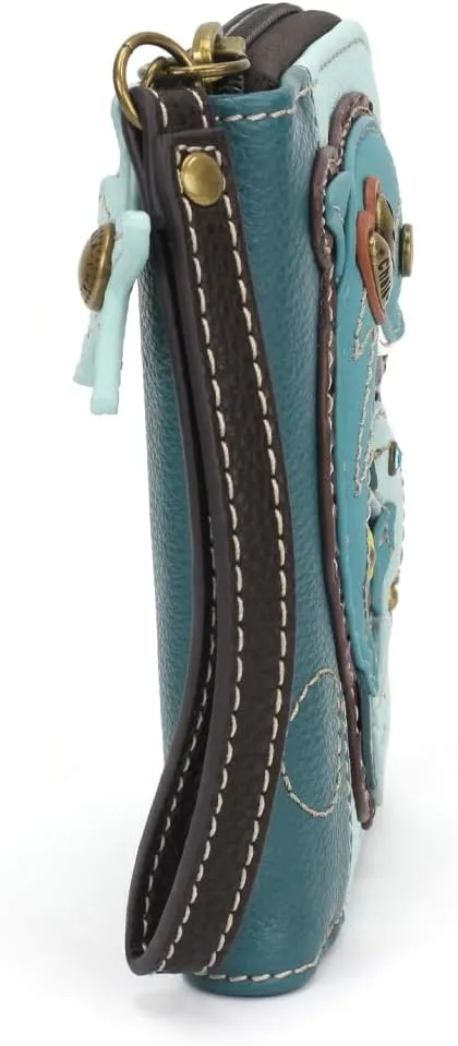 CHALA Handbags- Zip Around Wallet, Wristlet, 8 Credit Card Slots Sturdy Coin Purse for women (Dolphin)