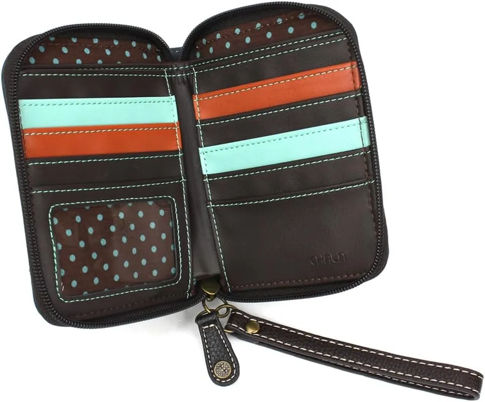 CHALA Zip Around Wallet, Wristlet, 8 Credit Card Slots, Sturdy Pu Leather - Big Foot - blue