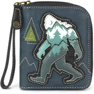 CHALA Zip Around Wallet, Wristlet, 8 Credit Card Slots, Sturdy Pu Leather - Big Foot - blue