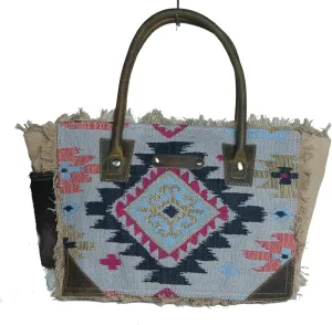 CHALLENGER Women Canvas Handwoven Brown Leather Handbag Tote Purse 17RT2112