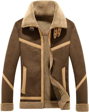 CHARTOU Men's Winter Spread Collar Sherpa Lined Suede Leather Trucker Jacket Coats
