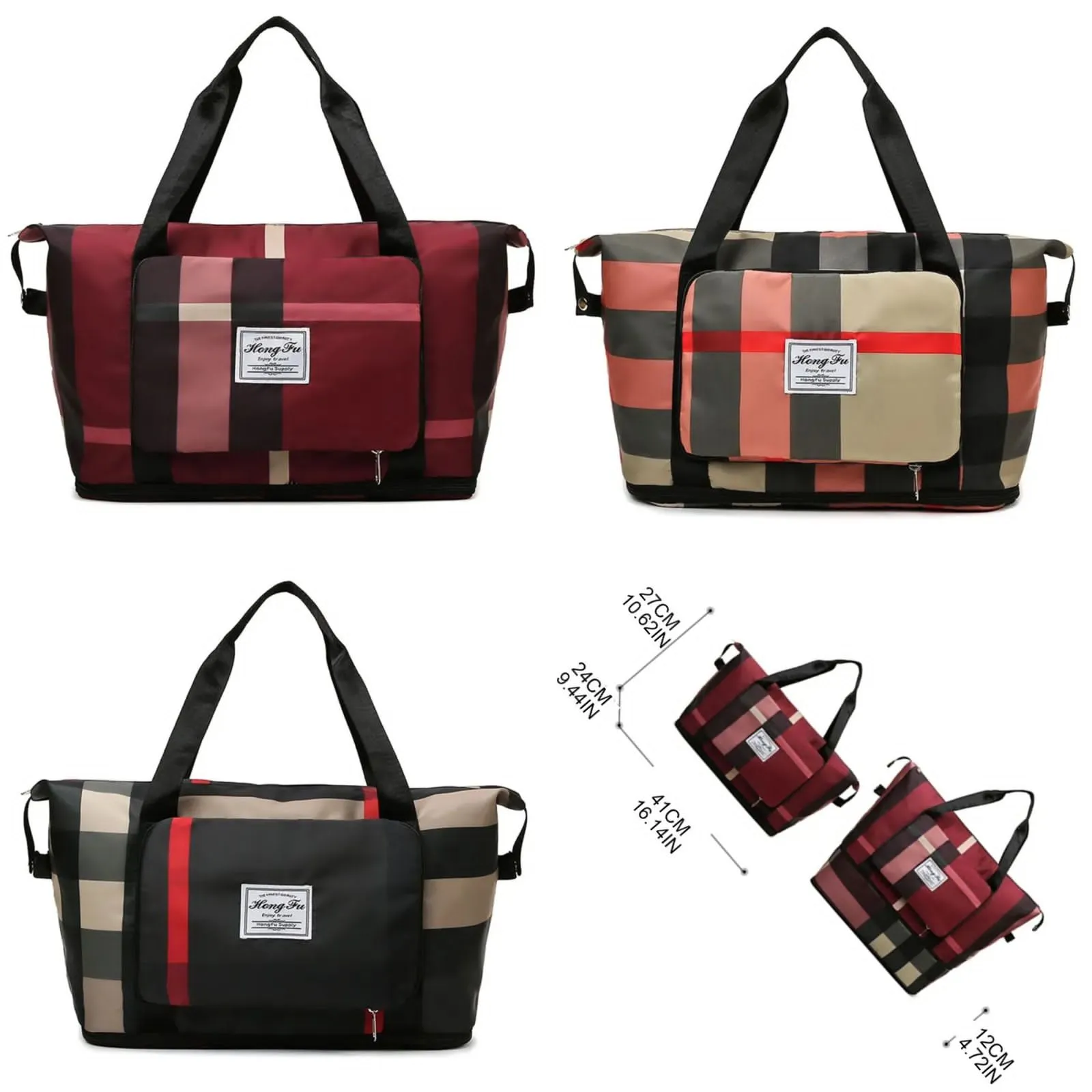checks Design Expandable Travel Bag