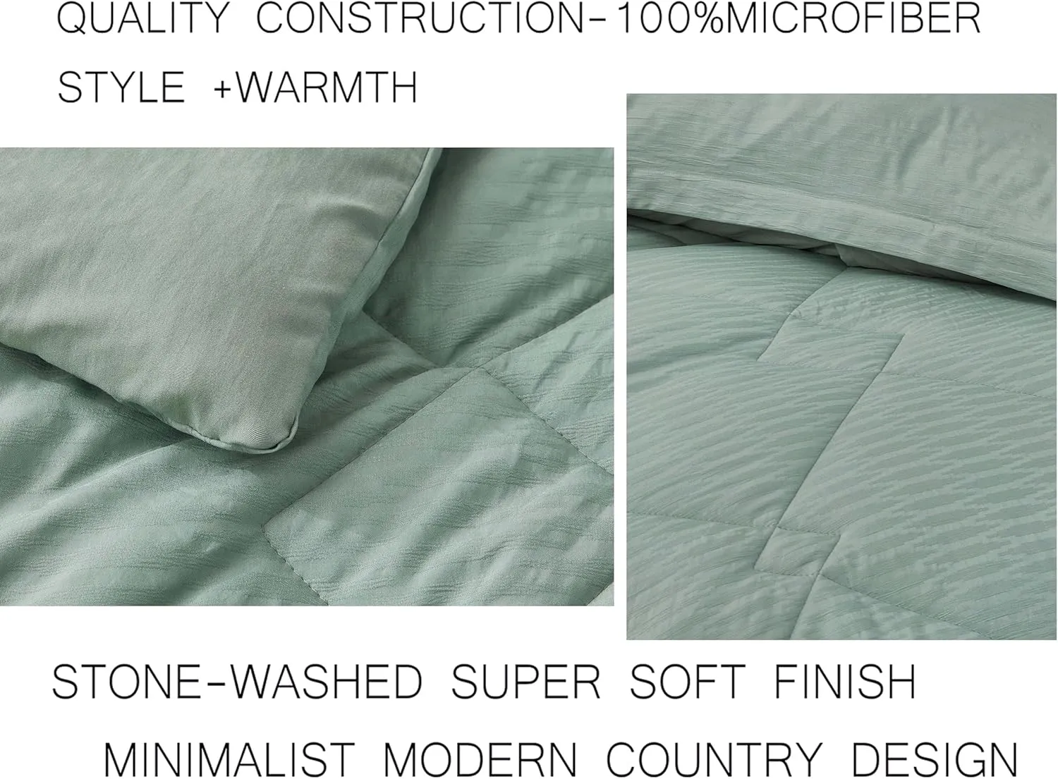 Chezmoi Collection Hugo 3-Piece Textured Thin Comforter Set - Lightweight Woven Design - Soft Microfiber Bedding for All Season, Queen, Sage Green