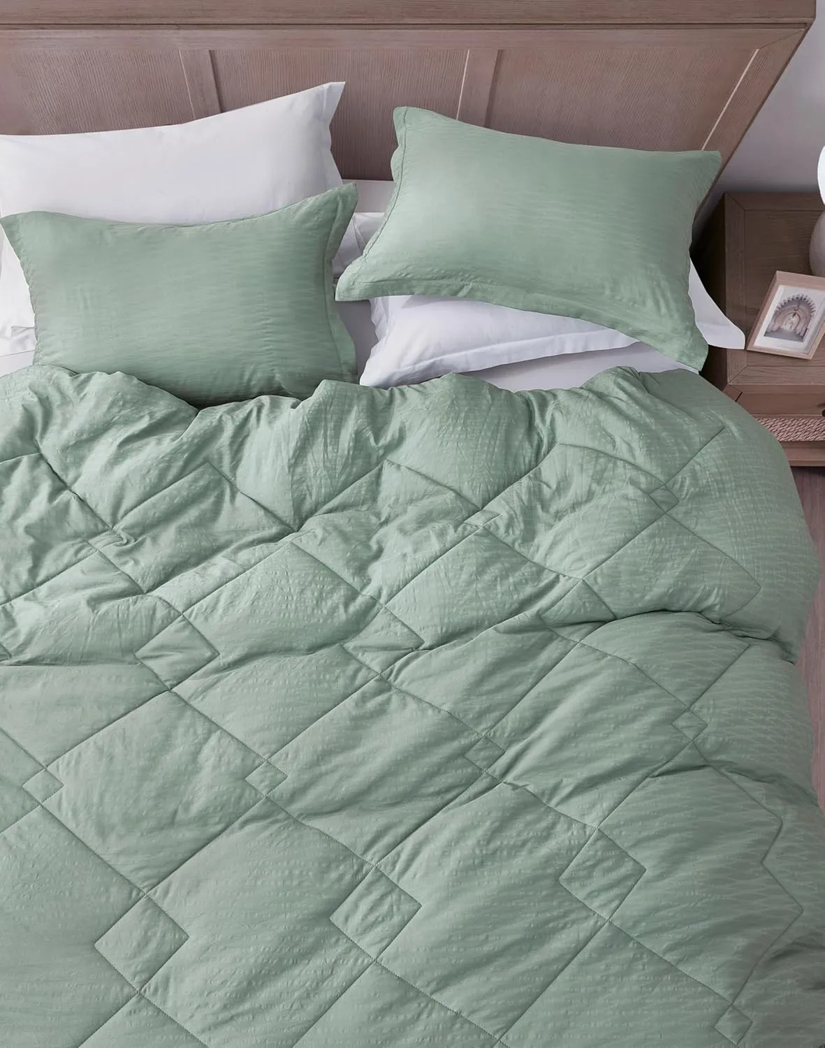 Chezmoi Collection Hugo 3-Piece Textured Thin Comforter Set - Lightweight Woven Design - Soft Microfiber Bedding for All Season, Queen, Sage Green