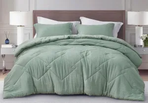 Chezmoi Collection Hugo 3-Piece Textured Thin Comforter Set - Lightweight Woven Design - Soft Microfiber Bedding for All Season, Queen, Sage Green