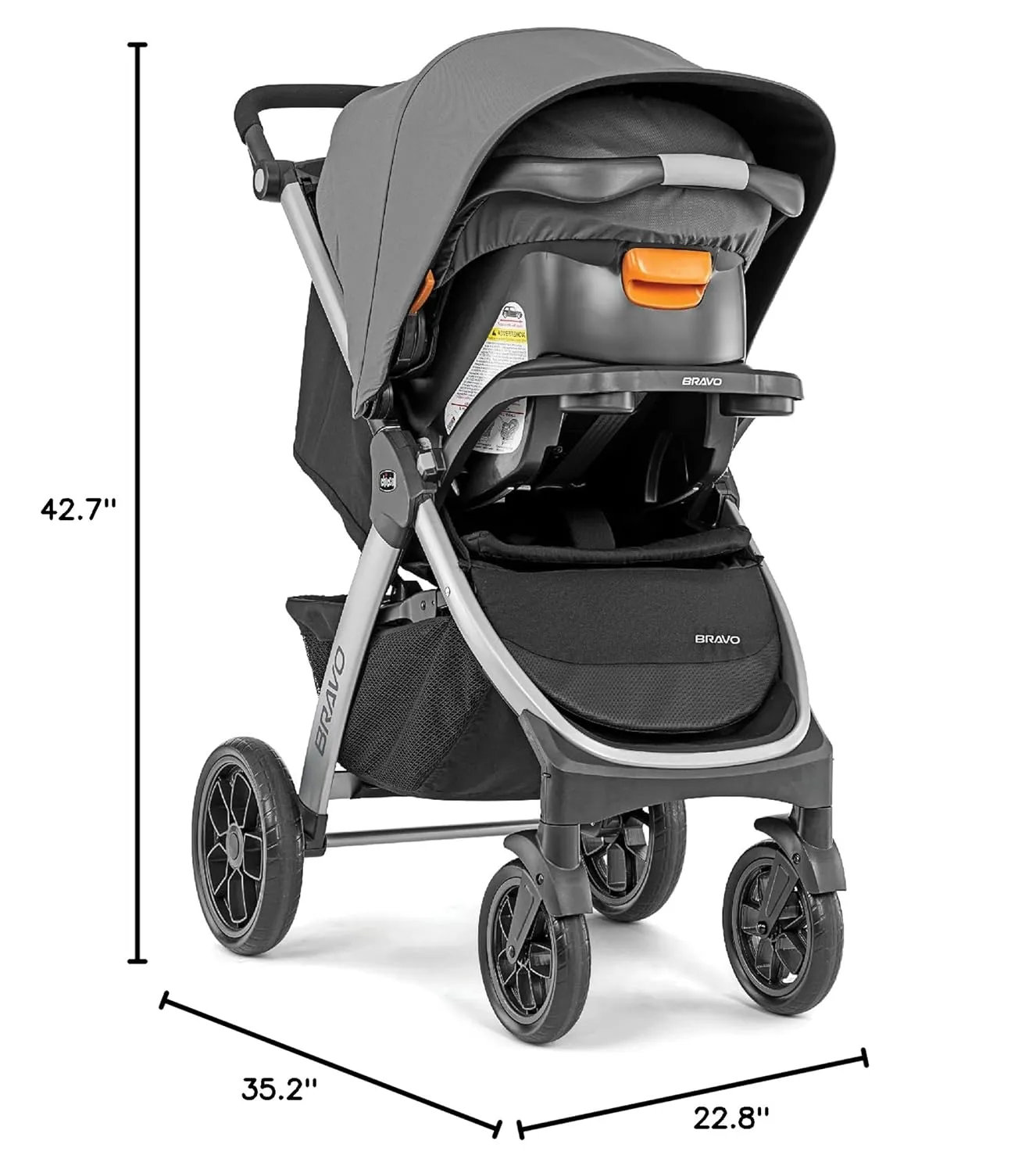 Chicco Bravo 3-in-1 Trio Travel System, Quick-Fold Car Seat and Stroller Combo with KeyFit 30 for Infant | Brooklyn/Navy