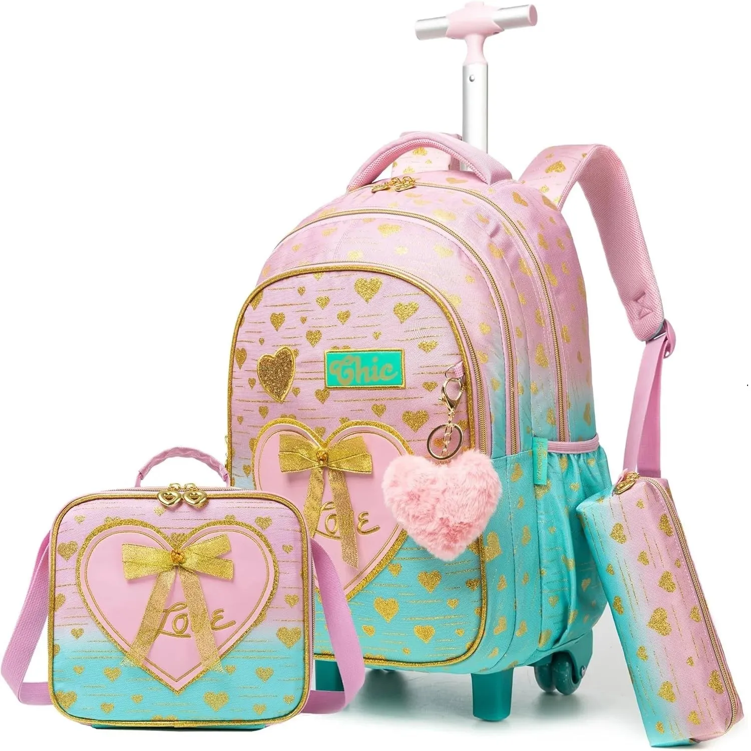 Children's School Backpack with Wheels | Canvas Wheeled Trolley Bag for Girls