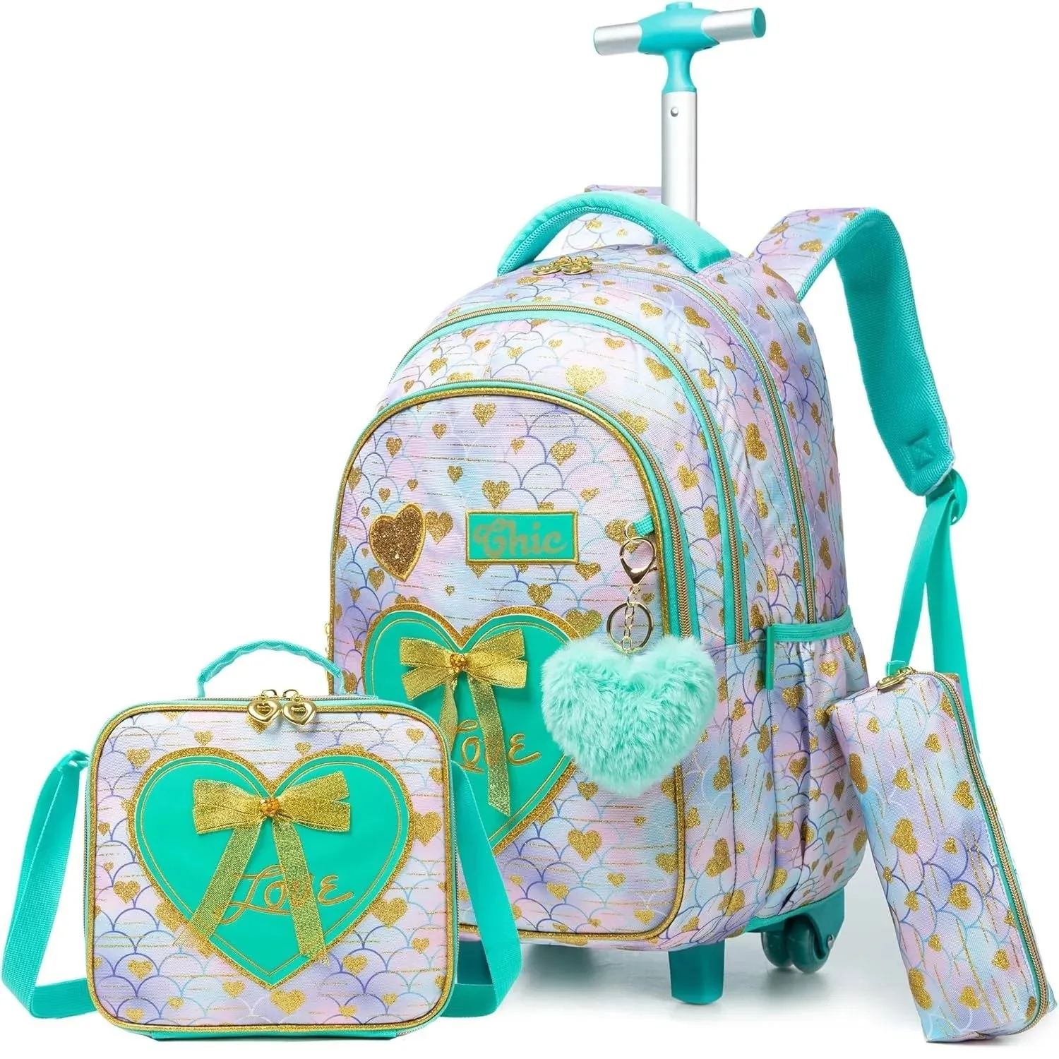 Children's School Backpack with Wheels | Canvas Wheeled Trolley Bag for Girls